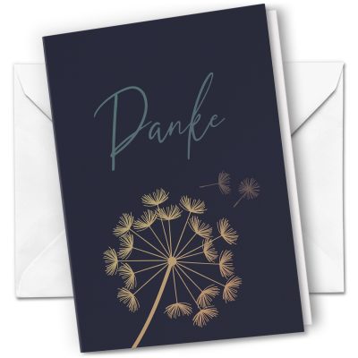 10 x Trauer Danksagungskarten Klappkarten mit Umschlag DIN A6, Trauerkarten Pusteblume beige auf Blau, Danke Sagen nach Beerdigung, Trauerfall