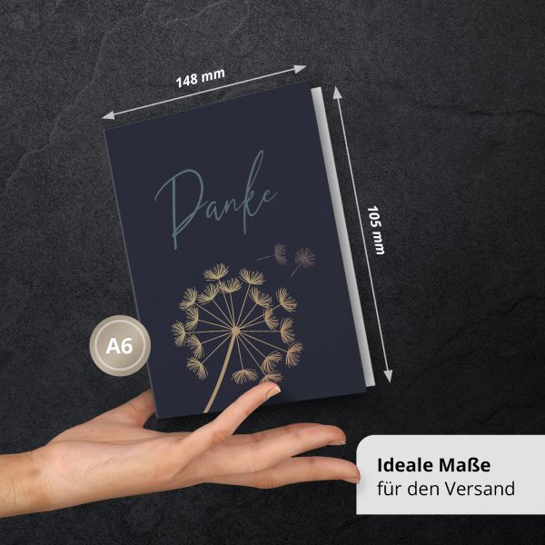 10 x Trauer Danksagungskarten Klappkarten mit Umschlag DIN A6, Trauerkarten Pusteblume beige auf Blau, Danke Sagen nach Beerdigung, Trauerfall – Bild 3