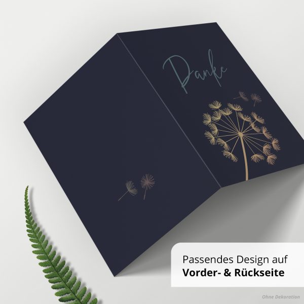 10 x Trauer Danksagungskarten Klappkarten mit Umschlag DIN A6, Trauerkarten Pusteblume beige auf Blau, Danke Sagen nach Beerdigung, Trauerfall – Bild 4