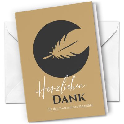 10 x Trauer Danksagungskarten Klappkarten mit Umschlag DIN A6, Trauerkarten Feder Kreis, Danke Sagen nach Beerdigung, Trauerfall