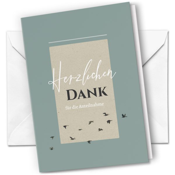 10 x Trauer Danksagungskarten Klappkarten mit Umschlag DIN A6, Trauerkarten Vögel fliegen, Danke Sagen nach Beerdigung, Trauerfall
