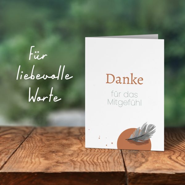 10 x Trauer Danksagungskarten Klappkarten mit Umschlag DIN A6, Trauerkarten Feder orange, Danke Sagen nach Beerdigung, Trauerfall – Bild 6