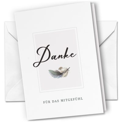 10 x Trauer Danksagungskarten Klappkarten mit Umschlag DIN A6, Trauerkarten Feder Edel Schlicht, Danke Sagen nach Beerdigung, Trauerfall