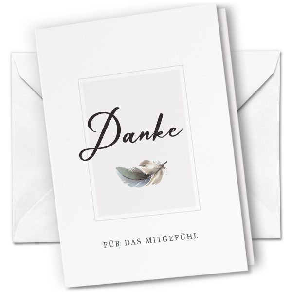 10 x Trauer Danksagungskarten Klappkarten mit Umschlag DIN A6, Trauerkarten Feder Edel Schlicht, Danke Sagen nach Beerdigung, Trauerfall