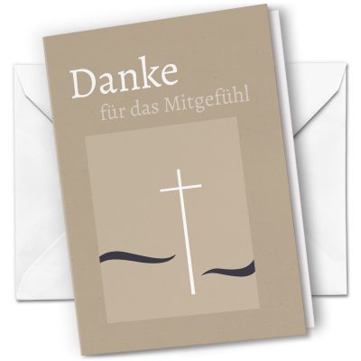 10 x Trauer Danksagungskarten Klappkarten mit Umschlag DIN A6, Trauerkarten Kreuz Meer Wellen, Danke Sagen nach Beerdigung, Trauerfall