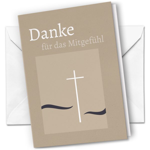 10 x Trauer Danksagungskarten Klappkarten mit Umschlag DIN A6, Trauerkarten Kreuz Meer Wellen, Danke Sagen nach Beerdigung, Trauerfall