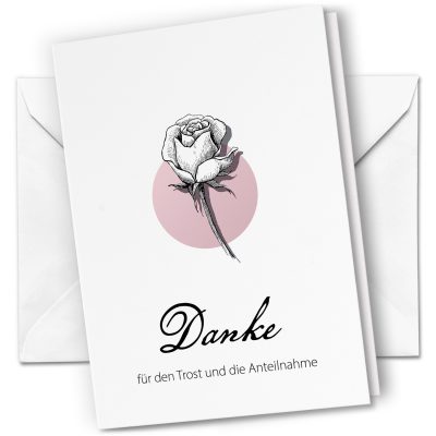 10 x Trauer Danksagungskarten Klappkarten mit Umschlag DIN A6, Trauerkarten Rose Rosa, Danke Sagen nach Beerdigung, Trauerfall