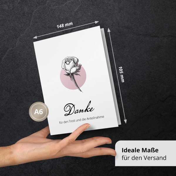 10 x Trauer Danksagungskarten Klappkarten mit Umschlag DIN A6, Trauerkarten Rose Rosa, Danke Sagen nach Beerdigung, Trauerfall – Bild 3