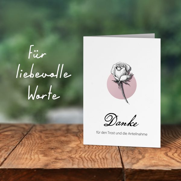 10 x Trauer Danksagungskarten Klappkarten mit Umschlag DIN A6, Trauerkarten Rose Rosa, Danke Sagen nach Beerdigung, Trauerfall – Bild 6