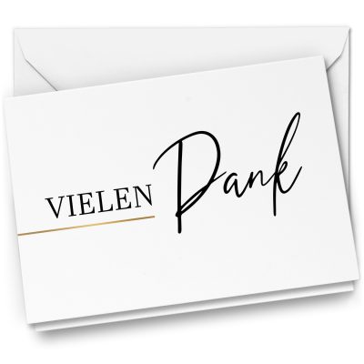 10 x Trauer Danksagungskarten Klappkarten mit Umschlag DIN A6, Trauerkarten Vielen Dank Edel Schrift Goldlinie, Danke Sagen nach Beerdigung, Trauerfall