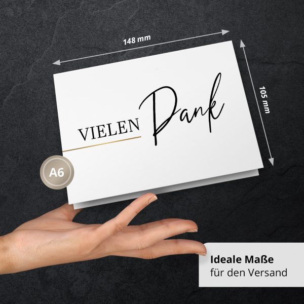 10 x Trauer Danksagungskarten Klappkarten mit Umschlag DIN A6, Trauerkarten Vielen Dank Edel Schrift Goldlinie, Danke Sagen nach Beerdigung, Trauerfall – Bild 3