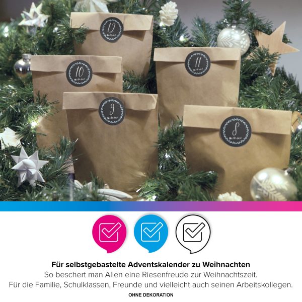 Adventskalender zum Befüllen mit 24 Tüten und 24 weihnachtlichen Zahlen Aufklebern (Kreide-Look) für Weihnachten, Advent, kleine Geschenke – Bild 3
