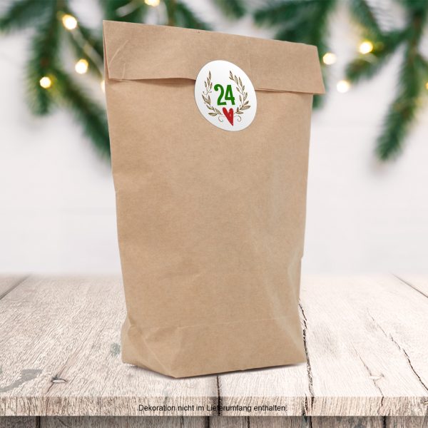Adventskalender zum Befüllen mit 24 Tüten und 24 weihnachtlichen Zahlen Aufklebern für Weihnachten, Advent, kleine Geschenke – Bild 2