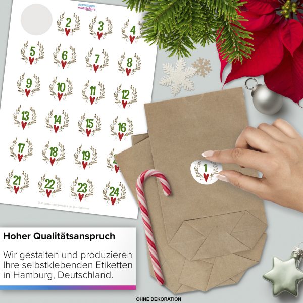 Adventskalender zum Befüllen mit 24 Tüten und 24 weihnachtlichen Zahlen Aufklebern für Weihnachten, Advent, kleine Geschenke – Bild 4
