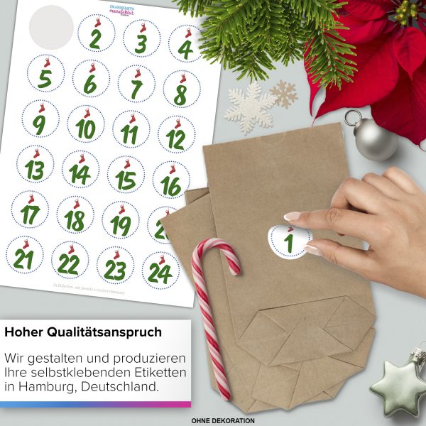 Adventskalender zum Befüllen mit 24 Tüten und 24 weihnachtlichen Zahlen Aufklebern für Weihnachten, Advent, kleine Geschenke – Bild 4