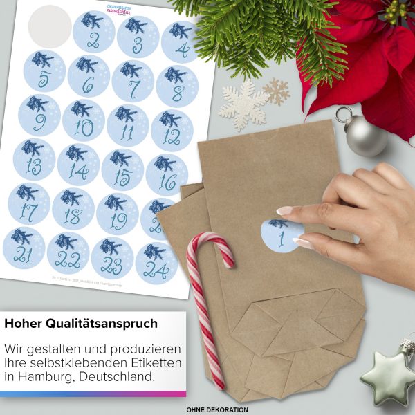 Adventskalender zum Befüllen mit 24 Tüten und 24 weihnachtlichen Zahlen Aufklebern für Weihnachten, Advent, kleine Geschenke – Bild 4