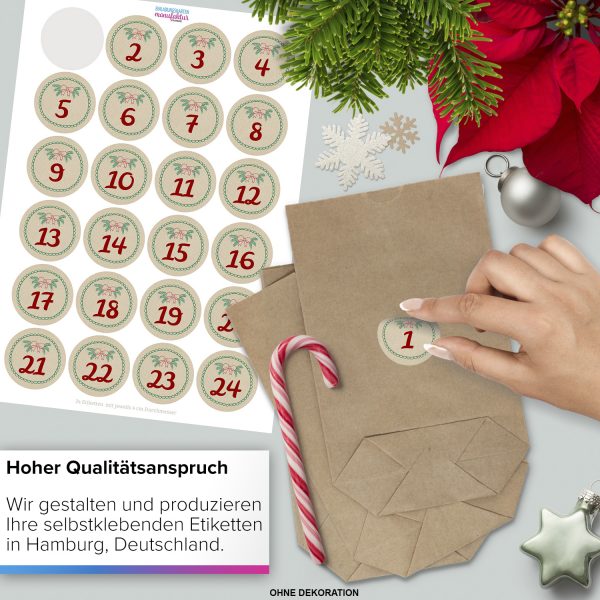 Adventskalender zum Befüllen (Vintage Karton Look) mit 24 Tüten und 24 weihnachtlichen Zahlen Aufklebern für Weihnachten, Advent, kleine Geschenke – Bild 4