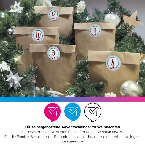 Adventskalender zum Befüllen (Modern) mit 24 Tüten und 24 weihnachtlichen Zahlen Aufklebern für Weihnachten, Advent, kleine Geschenke – Bild 3