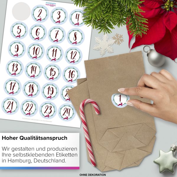 Adventskalender zum Befüllen (Modern) mit 24 Tüten und 24 weihnachtlichen Zahlen Aufklebern für Weihnachten, Advent, kleine Geschenke – Bild 4