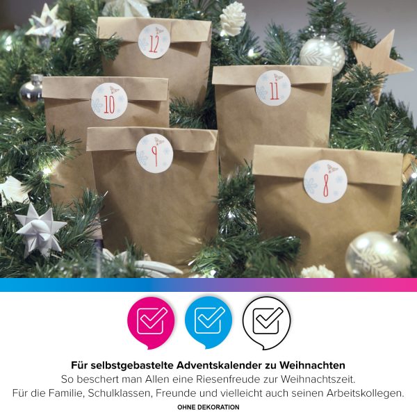 Adventskalender zum Befüllen (Rentier Schneeflocken) mit 24 Tüten und 24 weihnachtlichen Zahlen Aufklebern für Weihnachten, Advent, kleine Geschenke – Bild 3