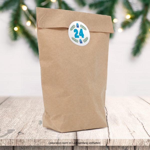 Adventskalender zum Befüllen (Modern Blaue Schrift) mit 24 Tüten und 24 weihnachtlichen Zahlen Aufklebern für Weihnachten, Advent, kleine Geschenke – Bild 2