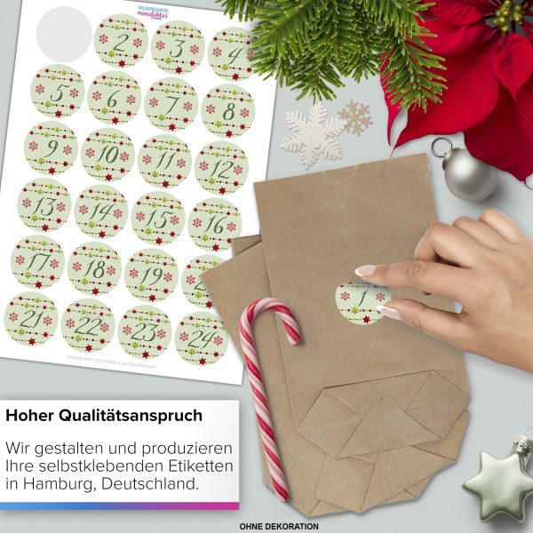 Adventskalender zum Befüllen (Vintage Grün) mit 24 Tüten und 24 weihnachtlichen Zahlen Aufklebern für Weihnachten, Advent, kleine Geschenke – Bild 4