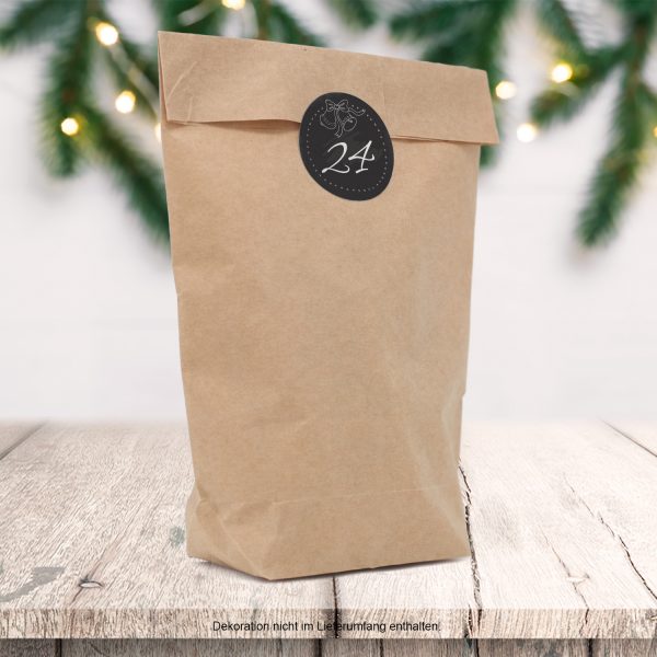 Adventskalender zum Befüllen (schwarz Kreidelook) mit 24 Tüten und 24 weihnachtlichen Zahlen Aufklebern für Weihnachten, Advent, kleine Geschenke – Bild 2