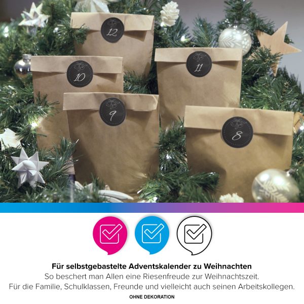 Adventskalender zum Befüllen (schwarz Kreidelook) mit 24 Tüten und 24 weihnachtlichen Zahlen Aufklebern für Weihnachten, Advent, kleine Geschenke – Bild 3