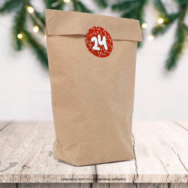 Adventskalender zum Befüllen (Herzchen) mit 24 Tüten und 24 weihnachtlichen Zahlen Aufklebern für Weihnachten, Advent, kleine Geschenke – Bild 2