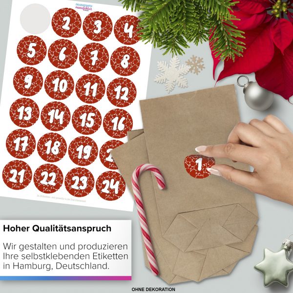 Adventskalender zum Befüllen (Herzchen) mit 24 Tüten und 24 weihnachtlichen Zahlen Aufklebern für Weihnachten, Advent, kleine Geschenke – Bild 4