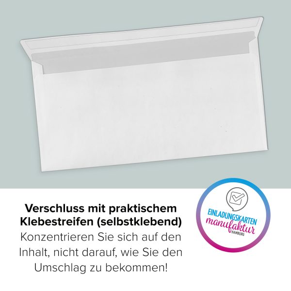 100 x Briefumschläge DIN LANG (220 x 110 mm), gerade Klappe, selbstklebend OHNE Fenster, Business weiß, 80 g/qm – Bild 2