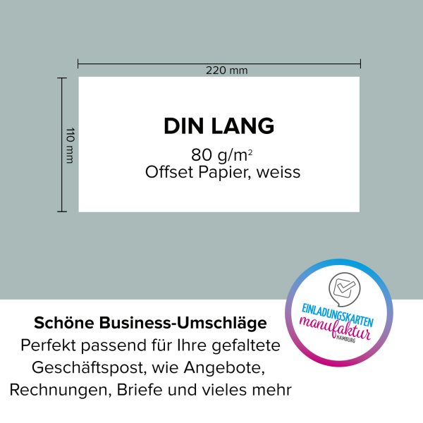 100 x Briefumschläge DIN LANG (220 x 110 mm), gerade Klappe, selbstklebend OHNE Fenster, Business weiß, 80 g/qm – Bild 3