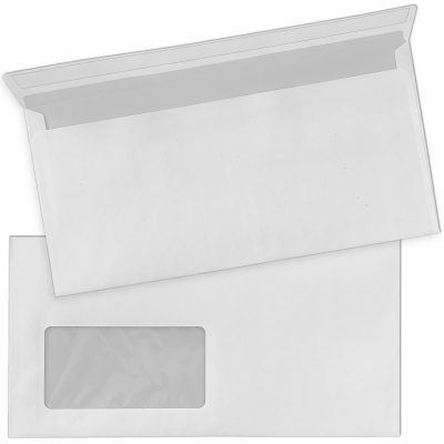50 x Briefumschläge DIN LANG (220 x 110 mm), gerade Klappe, selbstklebend MIT Fenster, Business weiß, 80 g/qm