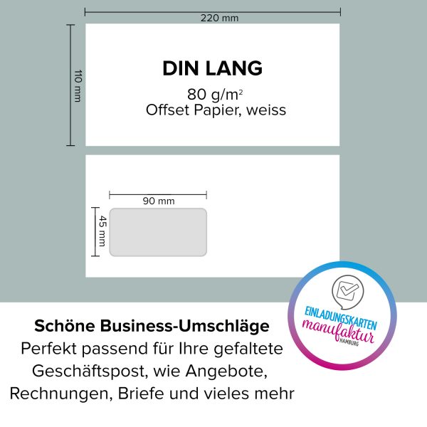 50 x Briefumschläge DIN LANG (220 x 110 mm), gerade Klappe, selbstklebend MIT Fenster, Business weiß, 80 g/qm – Bild 3