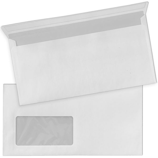 250 x Briefumschläge DIN LANG (220 x 110 mm), gerade Klappe, selbstklebend MIT Fenster, Business weiß, 80 g/qm