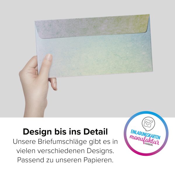 50 Briefumschläge Design Motiv REGENBOGEN Struktur bunt DIN LANG ohne Fenster edel selbstklebend – Bild 3
