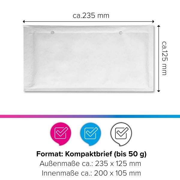 100 Kompaktbrief Luftpolster Versandtaschen Umschläge quer (Din Lang, ca. 235 x 125 mm) selbstklebend – Bild 2