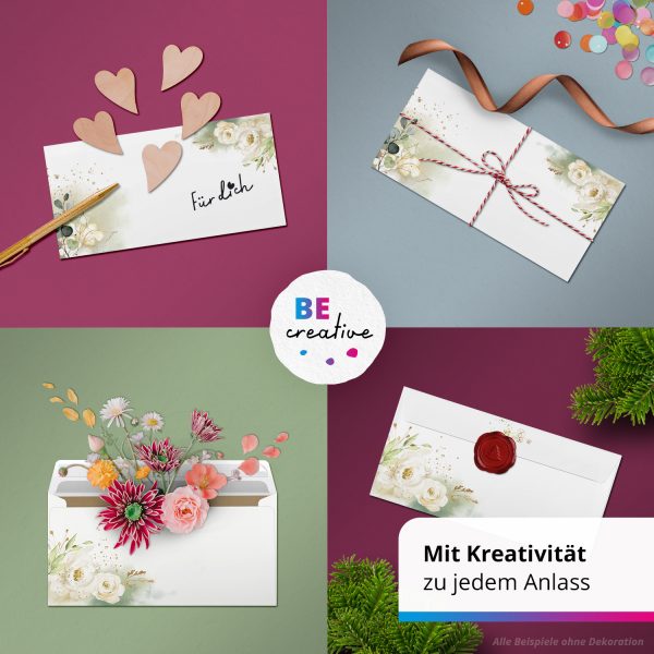 50 Briefumschläge DIN Lang | White Roses Weiße Rosen Romantisch | selbstklebend ohne Fenster | Brief-Umschlag mit Design-Motiv bedruckt | 90 g/m² – Bild 2
