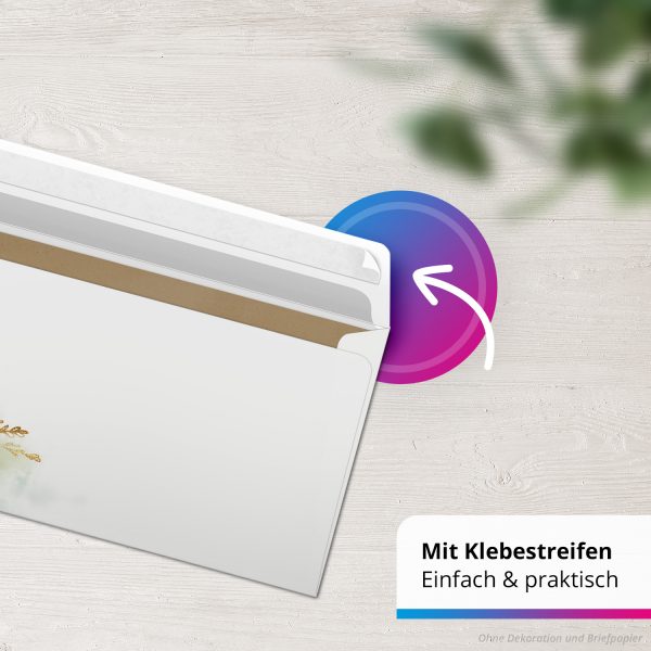 50 Briefumschläge DIN Lang | White Roses Weiße Rosen Romantisch | selbstklebend ohne Fenster | Brief-Umschlag mit Design-Motiv bedruckt | 90 g/m² – Bild 6