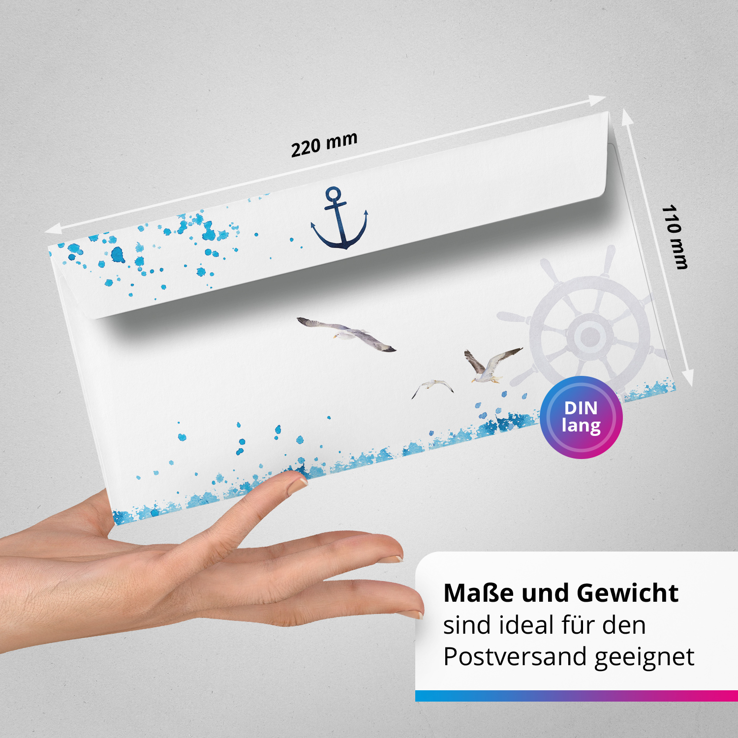 50 Briefumschläge DIN Lang | Nordsee Ostsee Leuchtturm Maritim | selbstklebend ohne Fenster | Brief-Umschlag mit Design-Motiv bedruckt | 90 g/m² – Bild 3
