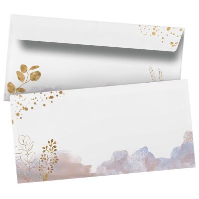 50 Briefumschläge DIN Lang | Aquarell Look | selbstklebend ohne Fenster | Brief-Umschlag mit Design-Motiv bedruckt | 90 g/m²