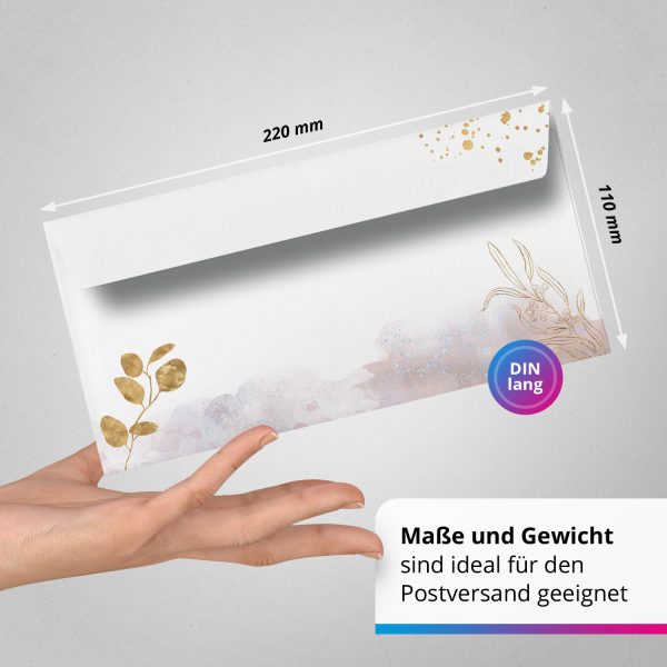 50 Briefumschläge DIN Lang | Aquarell Look | selbstklebend ohne Fenster | Brief-Umschlag mit Design-Motiv bedruckt | 90 g/m² – Bild 3