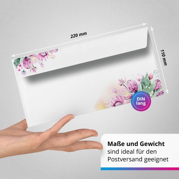 50 Briefumschläge DIN Lang | Rosa Blumen und Blüten | selbstklebend ohne Fenster | Brief-Umschlag mit Design-Motiv bedruckt | 90 g/m² – Bild 3