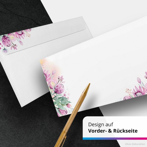 50 Briefumschläge DIN Lang | Rosa Blumen und Blüten | selbstklebend ohne Fenster | Brief-Umschlag mit Design-Motiv bedruckt | 90 g/m² – Bild 4