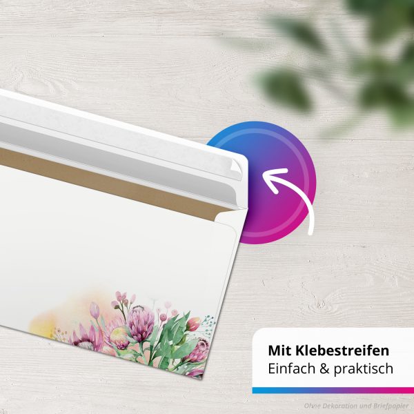 50 Briefumschläge DIN Lang | Rosa Blumen und Blüten | selbstklebend ohne Fenster | Brief-Umschlag mit Design-Motiv bedruckt | 90 g/m² – Bild 6