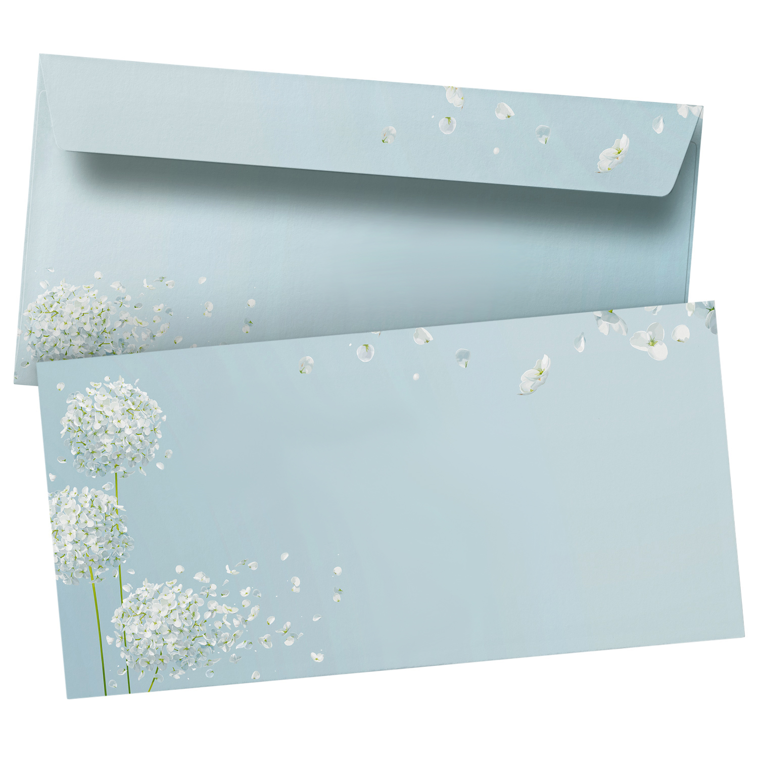 50 Briefumschläge DIN Lang | Schneeball Blume Modern | selbstklebend ohne Fenster | Brief-Umschlag mit Design-Motiv bedruckt | 90 g/m²
