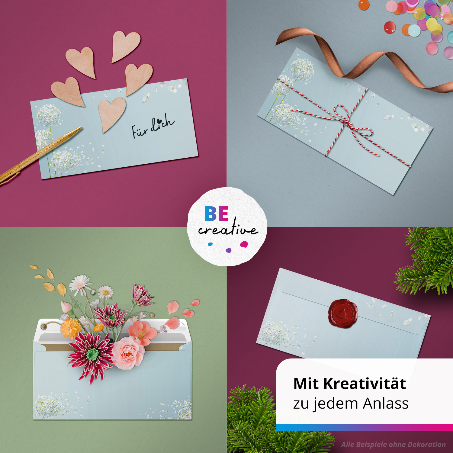 50 Briefumschläge DIN Lang | Schneeball Blume Modern | selbstklebend ohne Fenster | Brief-Umschlag mit Design-Motiv bedruckt | 90 g/m² – Bild 2