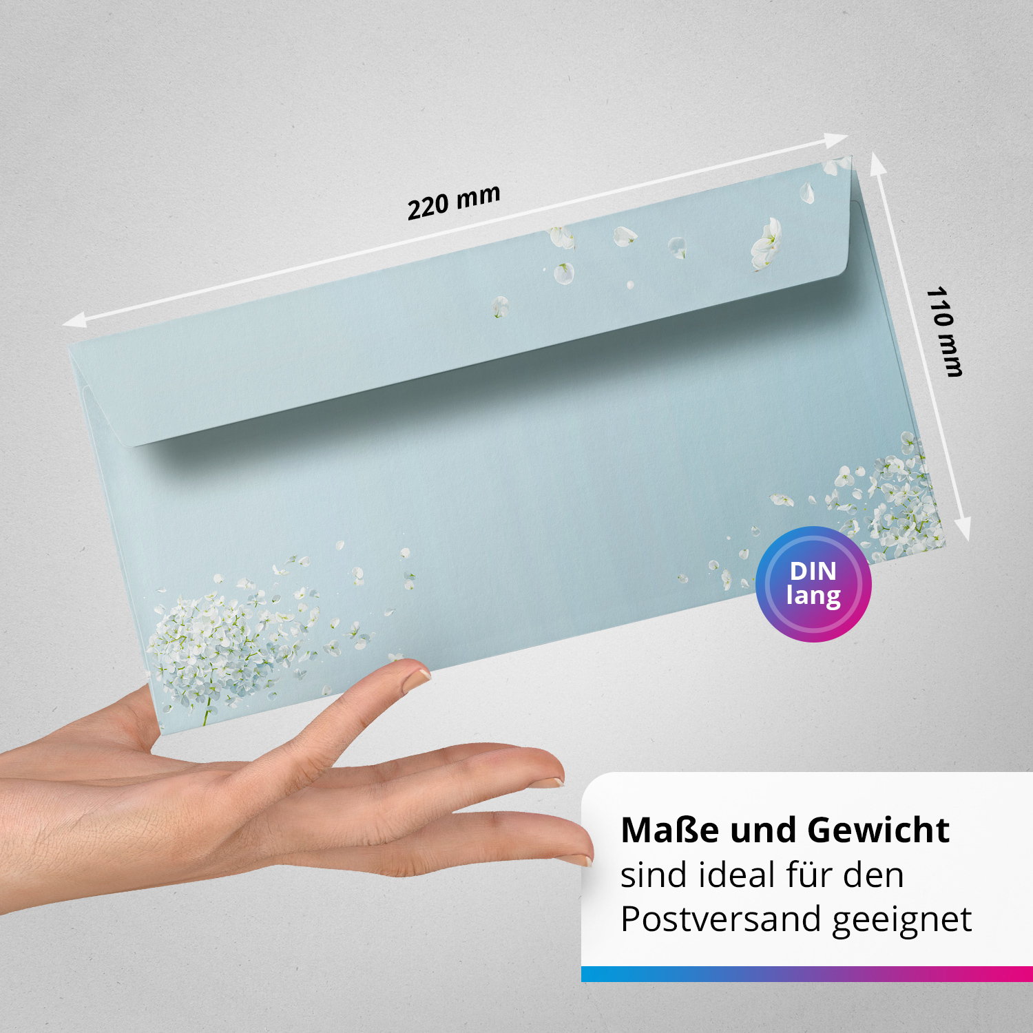 50 Briefumschläge DIN Lang | Schneeball Blume Modern | selbstklebend ohne Fenster | Brief-Umschlag mit Design-Motiv bedruckt | 90 g/m² – Bild 3