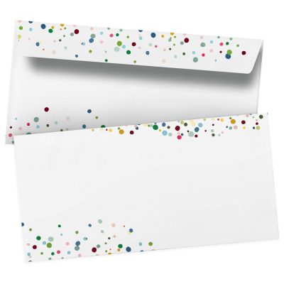 50 Briefumschläge DIN Lang | Konfetti Party Bunt | selbstklebend ohne Fenster | Brief-Umschlag mit Design-Motiv bedruckt | 90 g/m²