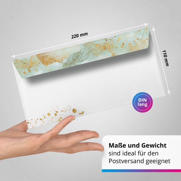 50 Briefumschläge DIN Lang | Orchidee Gold Look | selbstklebend ohne Fenster | Brief-Umschlag mit Design-Motiv bedruckt | 90 g/m² – Bild 3